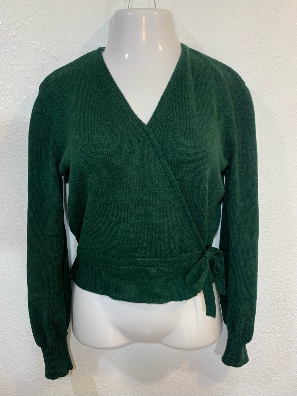 Joie Cropped Wrap Knit Dark Green Women's Sweater Size Small Cozy Preppy Holiday